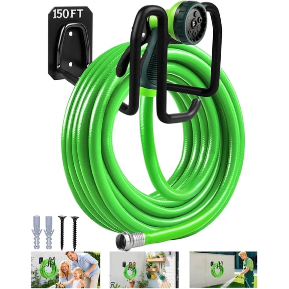 Garden Hose Holder Wall Mount Water Hose Holders for Outside | Metal Hose Hanger with Hook Heavy Duty Garden Hose Reel for Outside Yard Lawn Storage