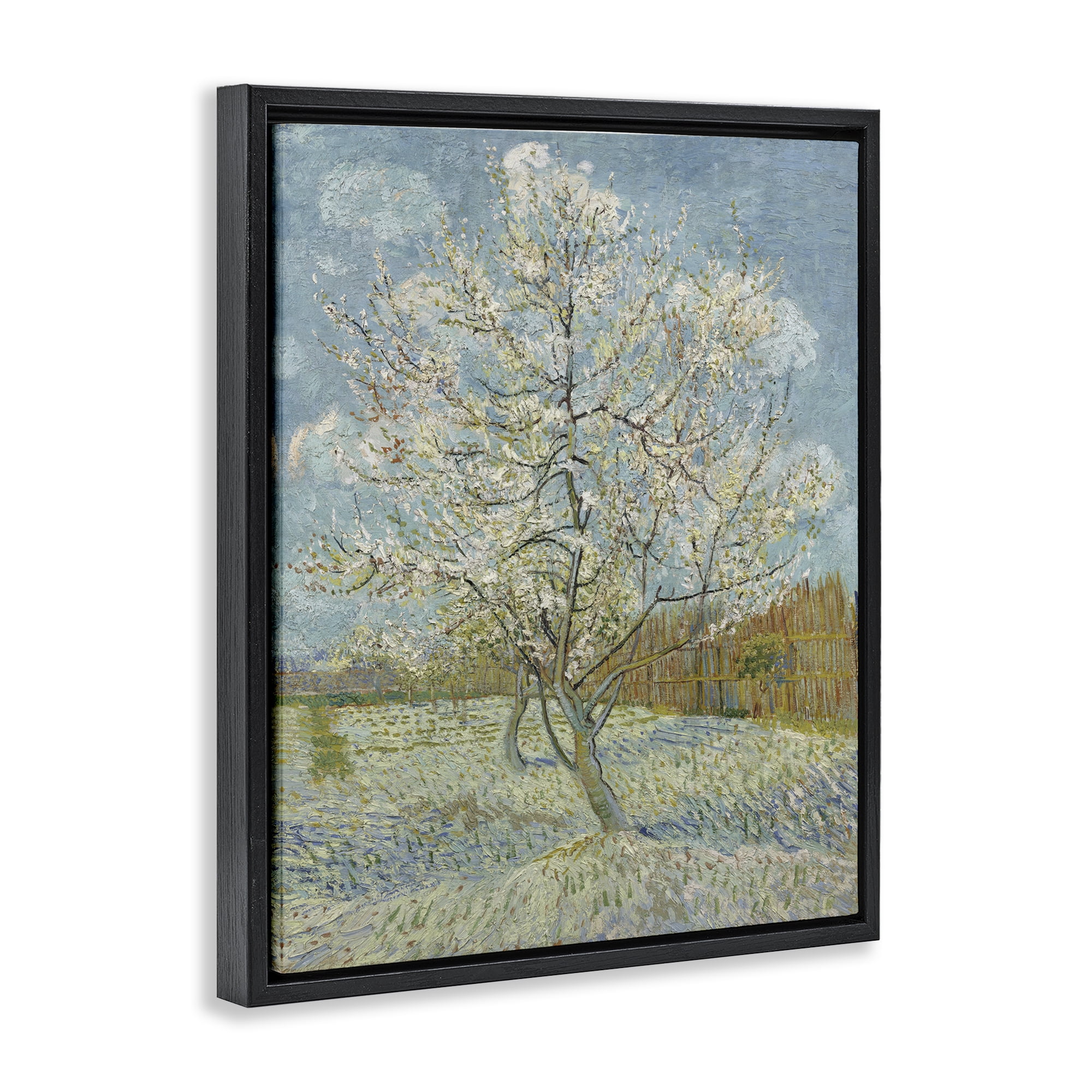 Stupell Industries Van Gogh Pink Peach Tree Landscape & Nature Painting Black Floater Framed Canvas Art Print Wall Art, 17 x 21