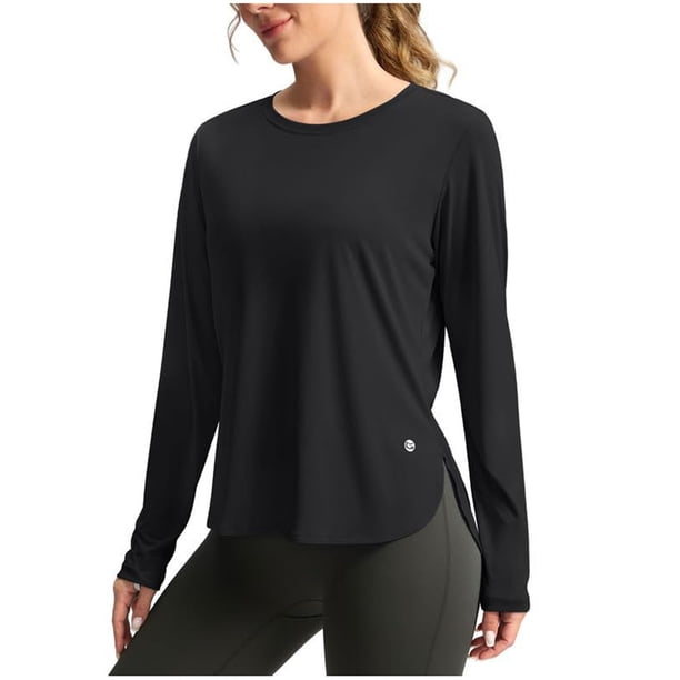 Camiseta de Manga Larga Casual de Color Sólido Cuello Redondo 3/4 Manga Blusa Suave Elástica para el Verano Diario