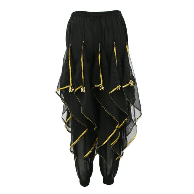 Pantalones harén para danza del vientre para mujer, estilo tribal, holgados, estilo árabe, para Halloween. Negro