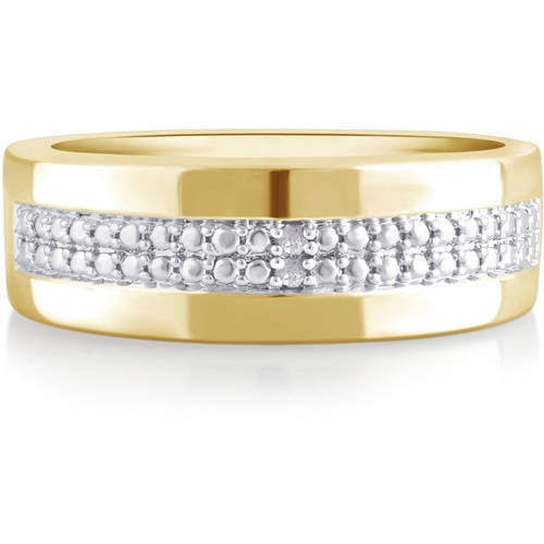 Arista Round Diamond Accent Women's Classic Two Row Wedding Band in 14K Yellow Gold Plated Brass