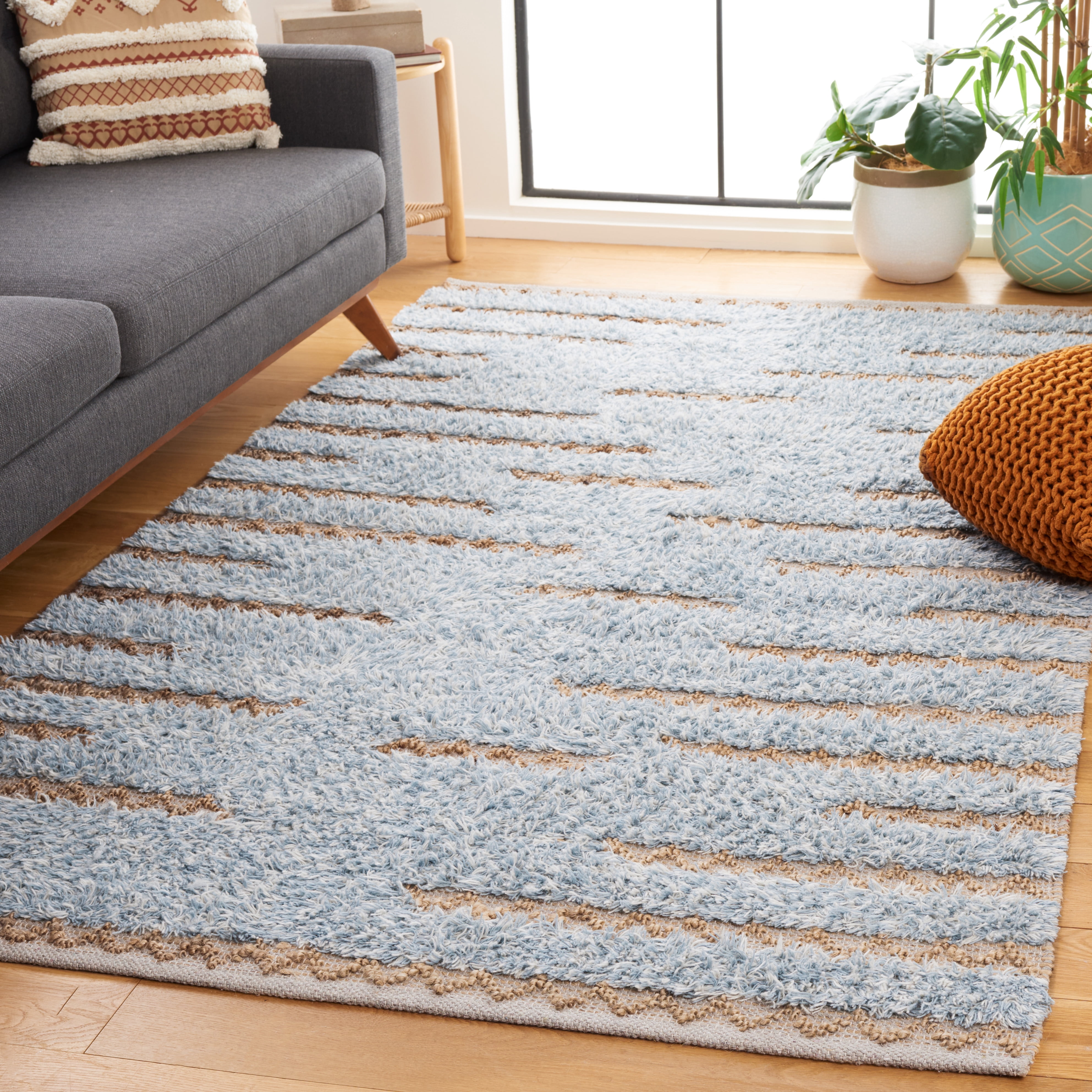 SAFAVIEH Natura Natasa Abstract Area Rug, Blue/Natural, 6' x 6' Square