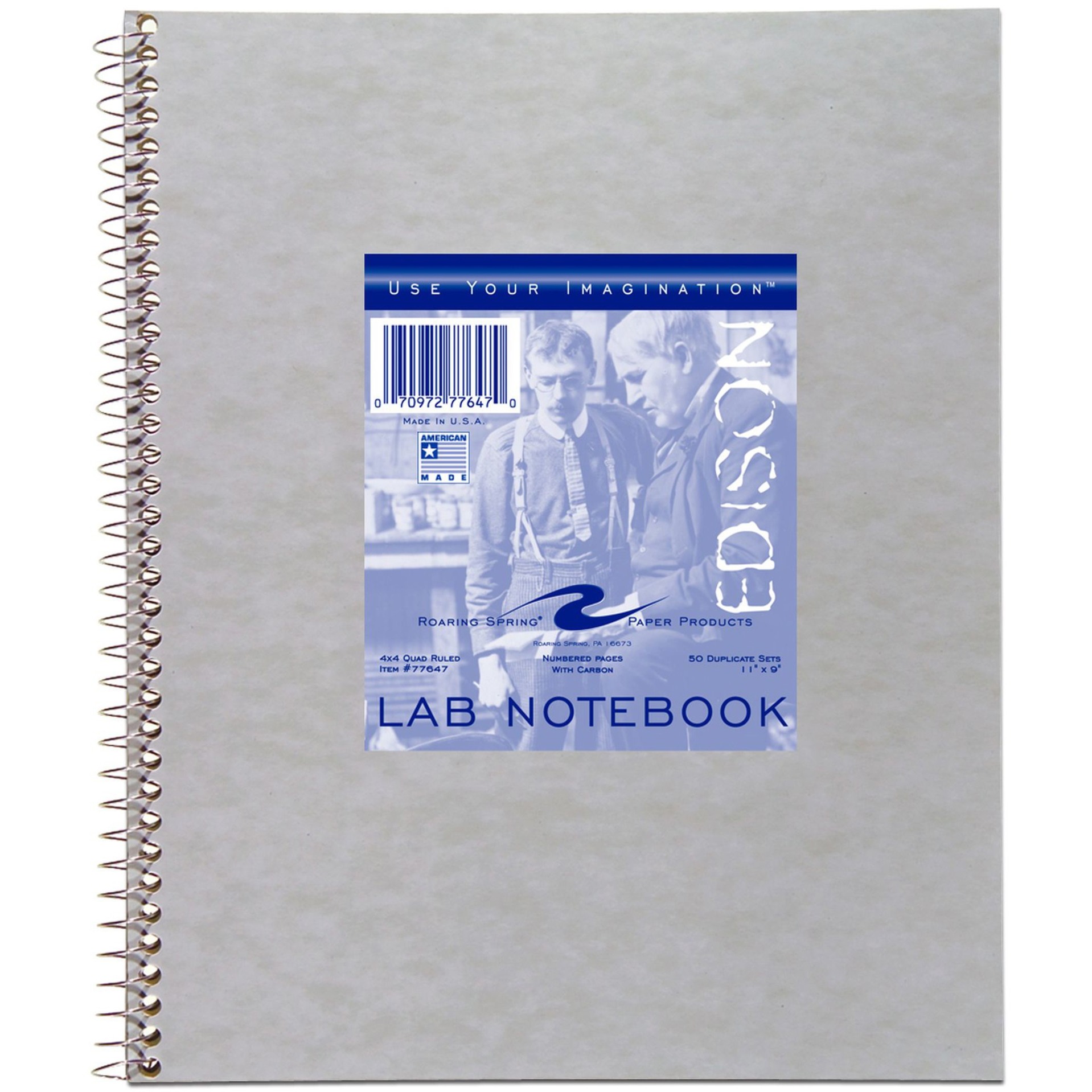 Roaring Spring 4x4 Graph Ruled Spiral Lab Notebook with Numbered Carbon Sets, 1 Case (12 Total), 11" x 9" 50 Sets, White/Canary Pages