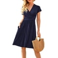 thumbnail image 3 of Baywell Women's Print V Neck Wrap Summer Dress with Short Sleeves and Loose Pockets S-XXXL, 3 of 8