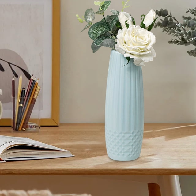 Plastic Imitation Glazed Vase | Decorative Flower Pot | Multi-Purpose Home Decor Container | Glossy Finish | Living Room Table TV Cabinet Accent | 21cm Tall | Green Pink White