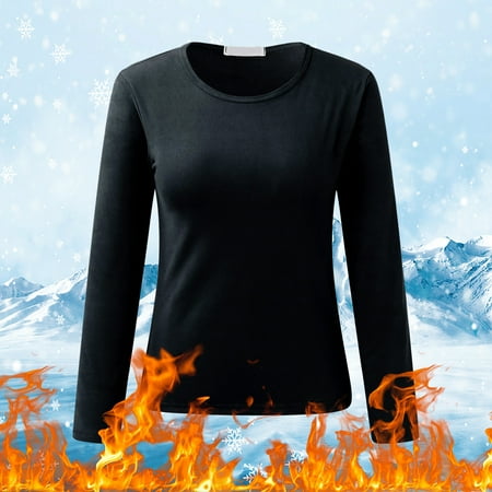 Clearance! Blazers for Women Business Casual Women O Neck Fleece Lined Thermal Thermal Underwear Slim Tops Long Sleeve Thermal Shirts Winter Tops Thermal Underwear Set Black L