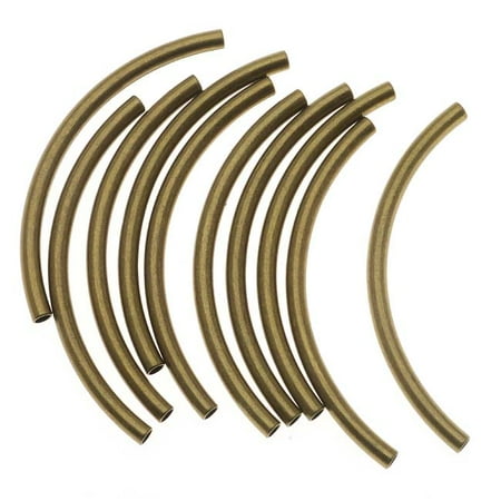 - Antiqued Gold Plated Curved Noodle Tube Beads 3mm X 50mm (10)