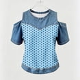 thumbnail image 5 of QUNYINEY Womens Short Sleeve T Shirts Polka Dot Summer Cold Shoulder Graphic Tees Cute Relaxed Fit Crew Neck Casual Pullover Tops, 5 of 6