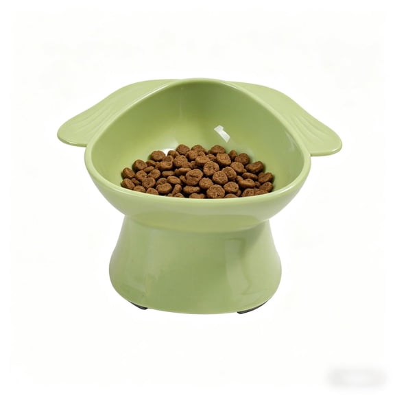 Elevated 15° Tilted Cat Bowl, Neck Protection Spill-Proof Anti-Tip Non-Slip Easy Clean Dishwasher Safe Pet Feeder for Cats, Kittens & Small Dogs, Green