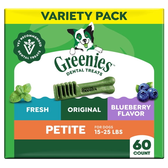 Greenies Natural Dog Dental Chews 3-Flavor Variety Pack, (3) 12 oz. Pouches (Various Sizes)