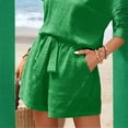 thumbnail image 4 of JULMCOMO Chiffon Two Piece Sets for Women Ruffle Crew Neck Summer Tops Drawstring Lounge Short Sets Vacation Outfits with Pockets Green L, 4 of 7