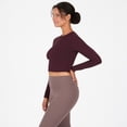 thumbnail image 3 of YITTY Active Women's UltraLuxe Long Sleeve Cropped Workout Top, Athleisure, 4-Way-Stretch, Dark Burgundy, 3X, 3 of 6