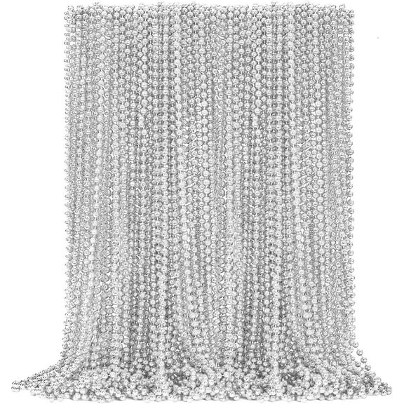 50Pcs Bead Necklace, Silver Christmas Bead Stuff Party Favors, 33" Xmas Necklaces Women And Men, Festival Events Parade Throw Accessories For Wedding Birthday Celebrations Decorations[Z14]
