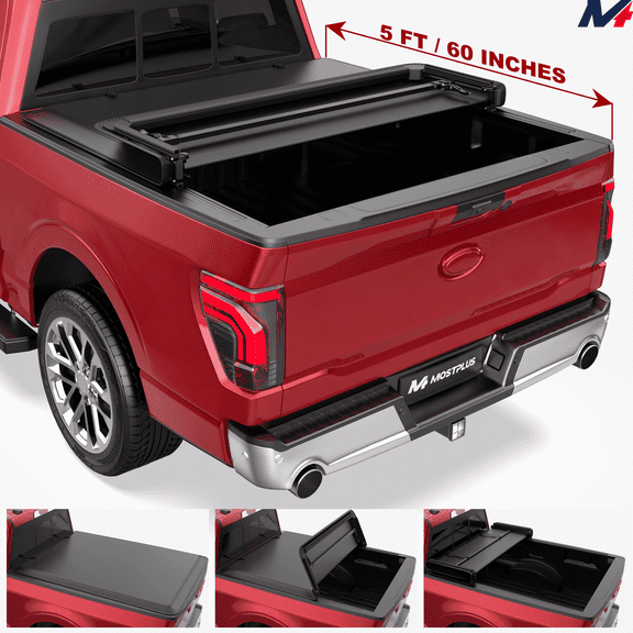 MOSTPLUS 5FT 60Inch 3-Fold Soft Tonneau Cover for 2020-2025 Ford Ranger XLT Pickup Truck Bed Cover