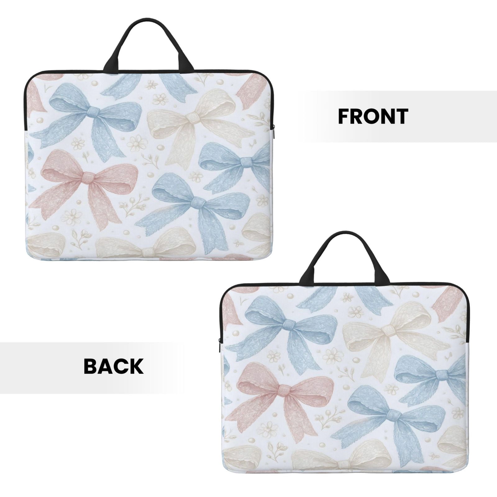 Laptop Sleeve Bag For Women Men 14inch Waterproof Durable Protective Computer Carrying Cover Handle Laptop Case Bag Romantic Vintage Lace Ribbon Bow Pattern