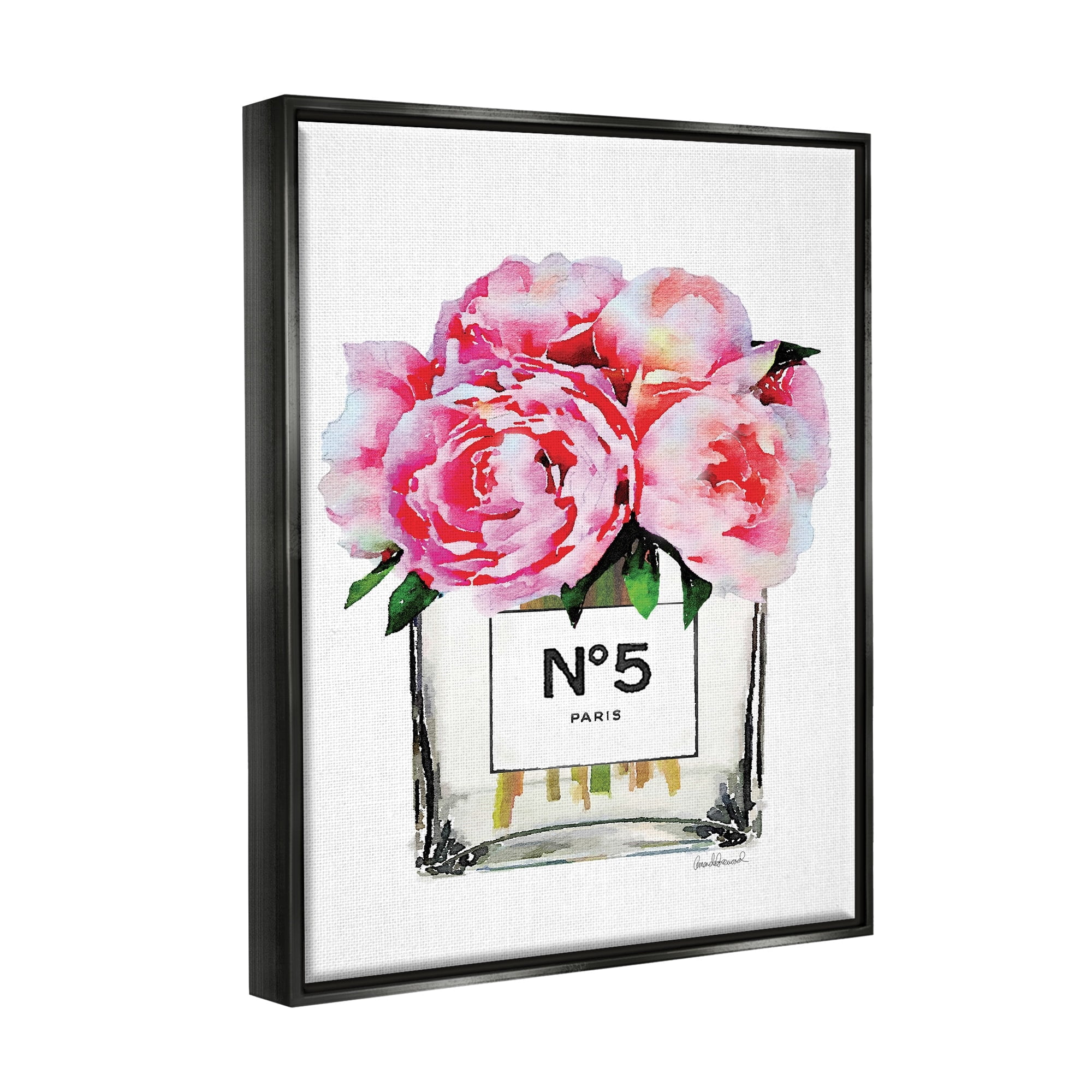 Stupell Industries Glam Paris Vase with Pink Peony Jet Black Framed Floating Canvas Wall Art, 24x30, by Amanda Greenwood