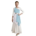 thumbnail image 3 of iiniim Child Asymmetrical Praise Dance Tunic for Girls Color Block Praise Liturgical Lyrical Dance Dress Light Blue 16, 3 of 7
