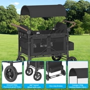 TABU 51 Stroller Wagon for 4 Kids, Folding 4 Seater Wagon with 5-Point Harnesses, Adjustable Handle, Black