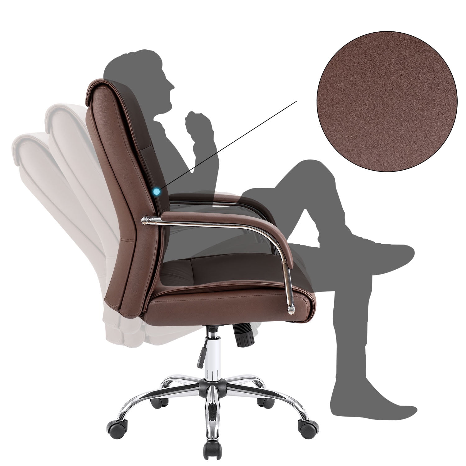 Lacoo Faux Leather High-Back Executive Ergonomic Office Desk Chair, Brown