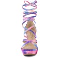 thumbnail image 3 of Sandalias con Cordones Tacón Ancho Plataforma Colorida Allegra K Azul Rosa 36, 3 of 7