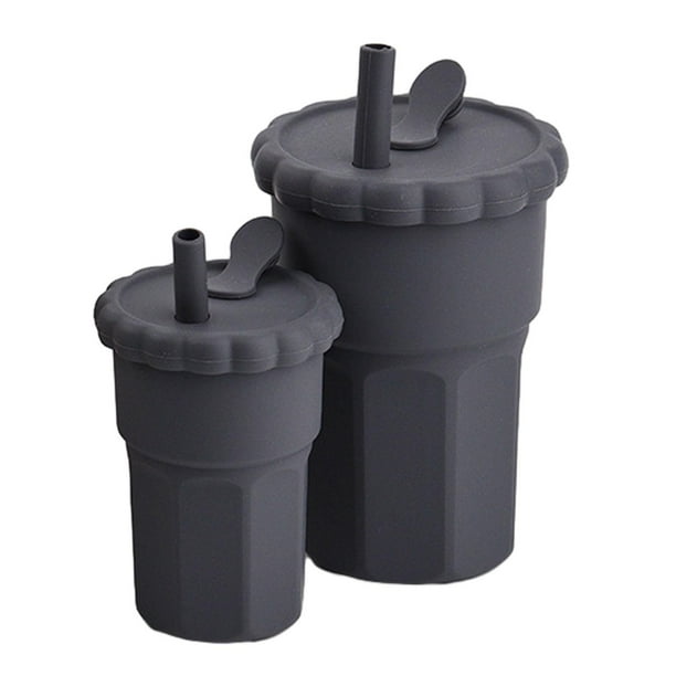 2 Piezas Taza De Pajita De Silicona Tazas De Entrenamiento Inastillables Para Regalo Bebés Gris Oscuro