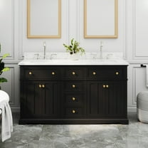 60" Fully Assembled Double Sink Bathroom Vanity with Engineered Stone Top, Ceramic Sink, Hand Paint