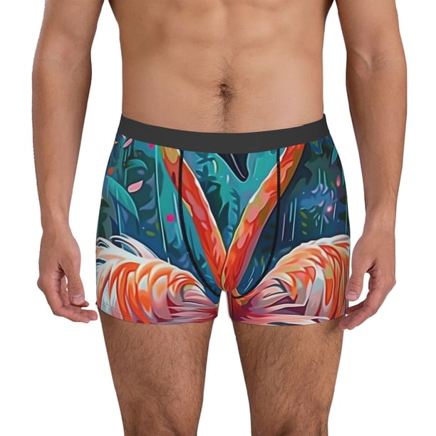 Balery Romantic Flamingo Pair Calzoncillos bóxer para hombre, ropa interior de algodón suave y transpirable con cinturilla de nailon-Large