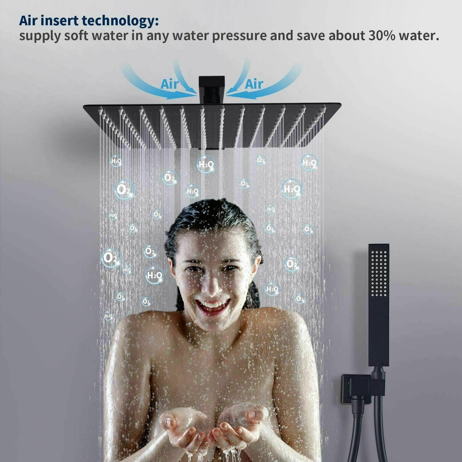 Zovajonia Matte Black Shower System 12 Inches Shower Faucet Set,  Rain Shower Head with Handheld Spray Bathroom Ceiling Mount Shower Fixtures