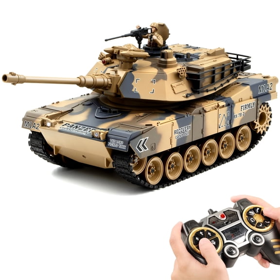 Supdex 1:18 RC Tank M1A2 Model with Lights, Sounds & Smoke Effects – Rechargeable Remote Control Toy for Kids 6 