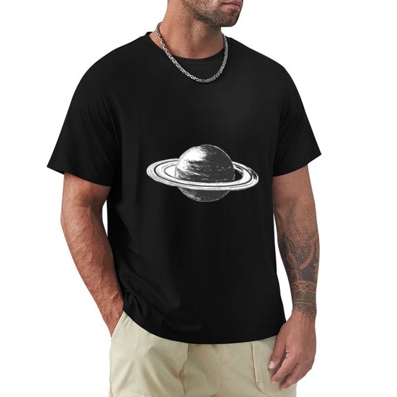 Hanmun Men's Planet With Ring T-Shirts Short Sleeve Cotton Round Crew Neck Moisture Wicking Black USA
