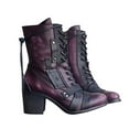 thumbnail image 2 of UTTOASFAY Boots for Women, Women'S Shoes Laceing Mid Heel Rivets Zipper Fashion Shoes Mid Leather Boots Rollbacks, 2 of 4