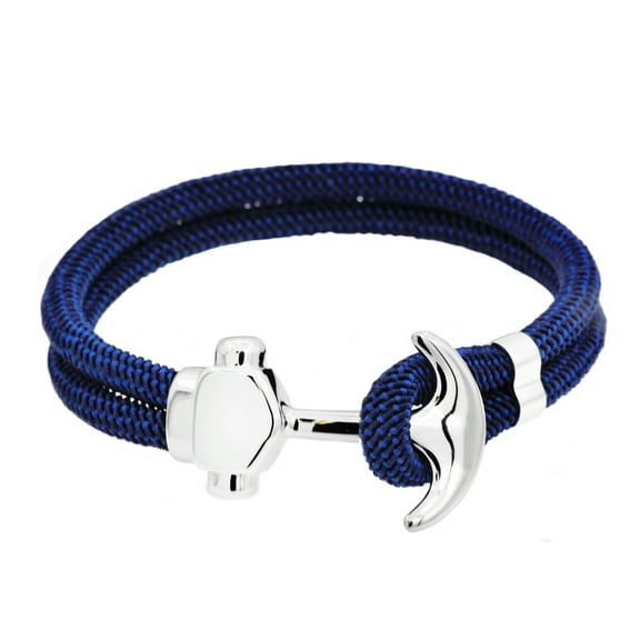 Arista Navy Twisted Cotton Rope Men's Anchor Bracelet with Adjustable Strap in Stainless Steel, 8"