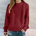 thumbnail image 6 of Knitted Sweaters for Women Comdrip Women Trendy Oversized Cable Knitted Chunky Sweaters Crewneck Long Sleeve Fall Winter Pullover Tops Cozy Sweaters for Women Wine 3XL, 6 of 6