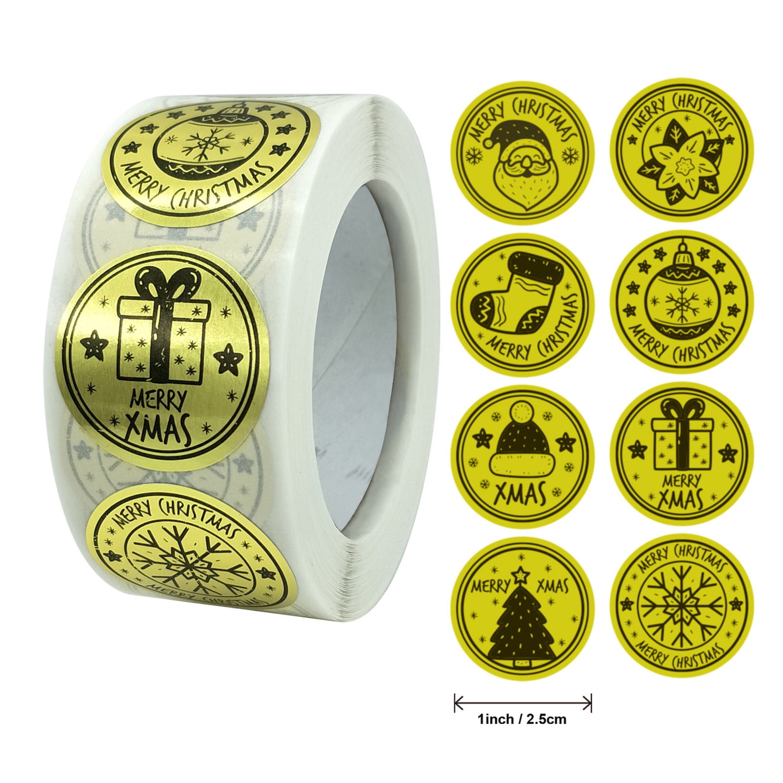 500 Autocollants Dorés De Noël - Arbres Brillants Pour Décorer Cartes, Invitations & Journaux | Rouleau Adhésif Transparent 2,5 Cm
