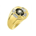 thumbnail image 4 of RYLOS Yellow Gold Plated Silver Ring 8X6MM Oval Gemstone & Diamond Unisex Rings Black Star Sapphire March Birthstone Ring Size 13, 4 of 7