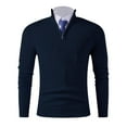 thumbnail image 2 of Dolkfu Mens Sweater Blue Slim Fit Mock Neck Sweater Stand Collar Men's Quarter Zip Pullover L, 2 of 7