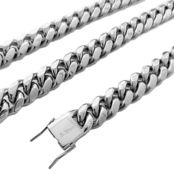 Men's Hip Hop Chain Solid 316L Stainless Steel Cuban Link Heavy Necklace 30" inch 14MM Thick