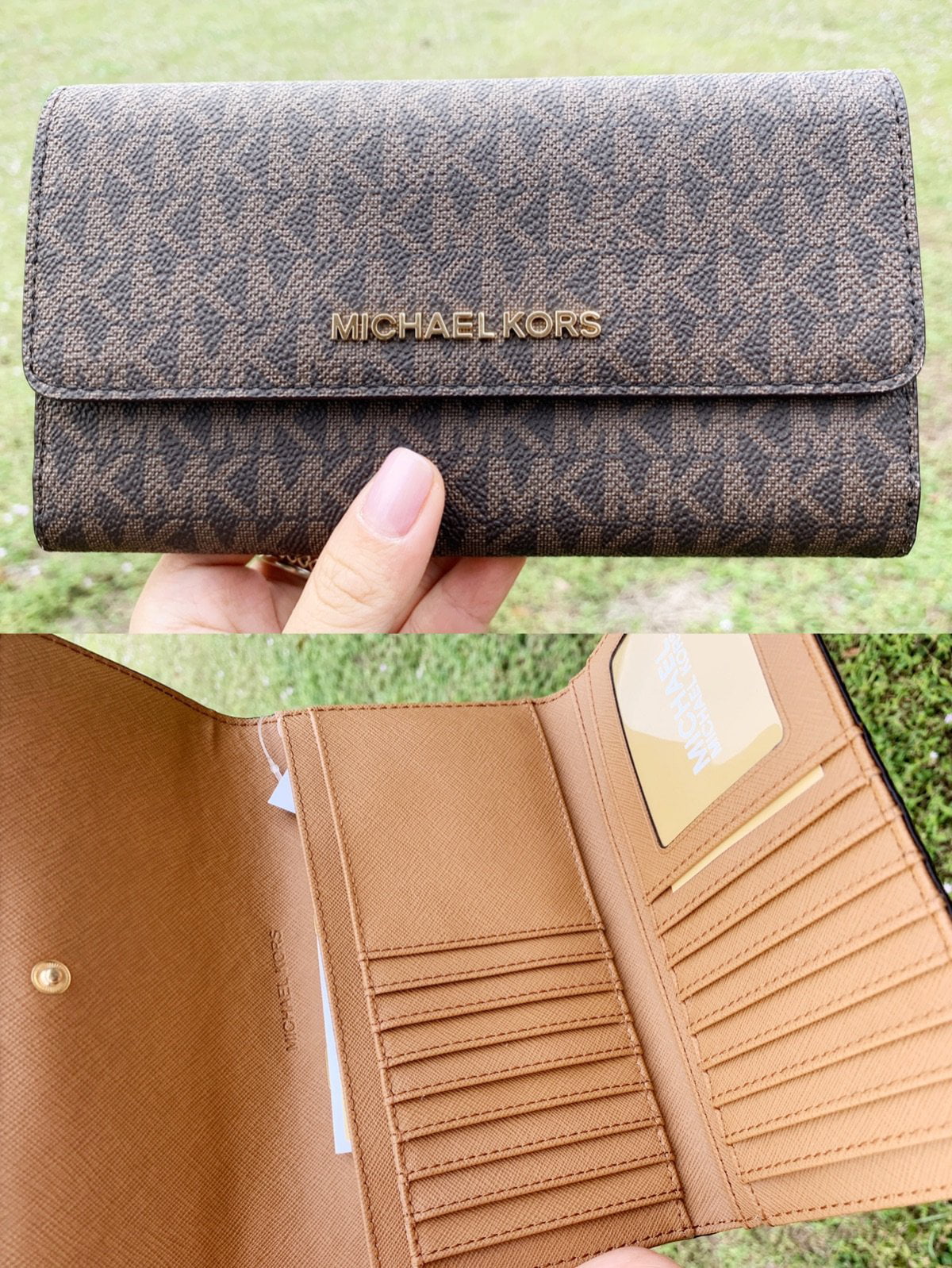 michael kors jet set travel large trifold leather wallet