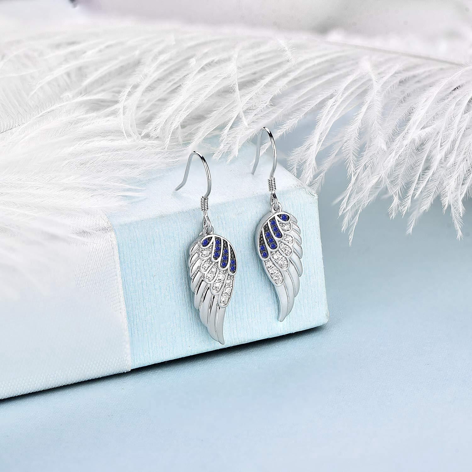 Starchenie Blue Angel Wings Dangle Earrings for Women 925 Sterling Silver Cubic Zirconia Threader Earrings