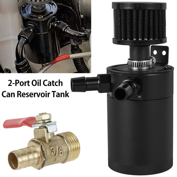 Austok Oil Separator Catch Can Tank Kit with 2 Ports 5oz/150ml Universal Aluminum Oil Reservoir Tank with Drain Valve Filter 3/8inch NPT Fuel Line Heat Resistant Mini Oil Separator