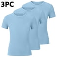 thumbnail image 5 of SGFCWSX Girls T Shirt 3 Pack Ribbed Knit Short Sleeve Crew Neck Cropped Slim Fit Casual Soft Basic Teens Daily Wear Tee Tops Blue Size 16, 5 of 7