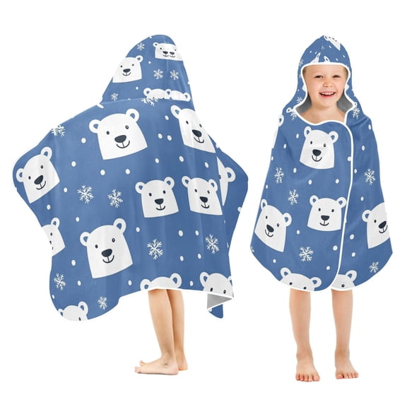 Yayeee Kids Hooded Towel with Hand Pockets Beach Soft Absorbent Bath Wrap 50 x 23.5 inch, White Polar Bear