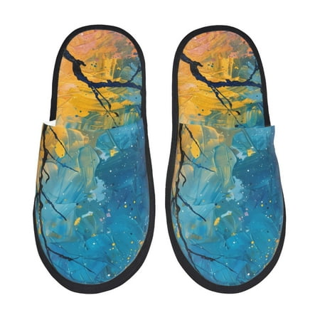 Balery Abstract Night Sky Tree Slient Indoor Furry Fleece Comfort House Shoes Soft Non-Slip Home Shoes Cotton slippers House Slippers-- Medium