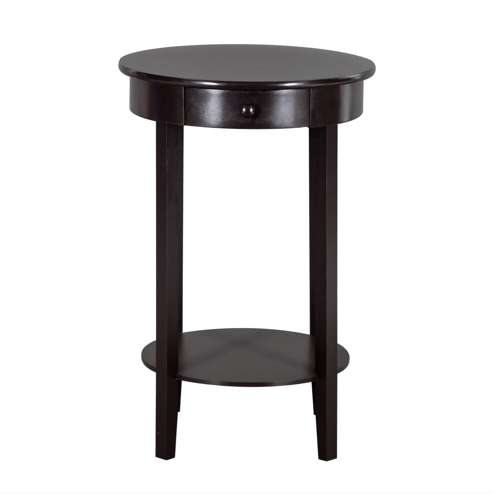 Kepooman 2 Layer Round Coffee Table with Top, Simple Round Side Coffee Table with Drawer, Brown Kepooman 2 Layer Round Coffee Table with Top, Simple Round Side Coffee Table with Drawer, Brown