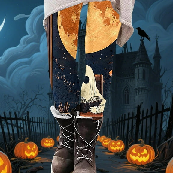 Women's High Waist Leggings Spooky Halloween Printed Yoga Pant Tummy Control Elastic Leggings Workout Athletic Lounge Pants