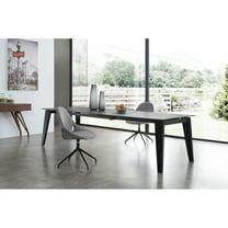 Whiteline Modern Living Theo Extendable Dining Table, 8mm Glass and 3mm Ceramic Top, Black Powder-Coated Steel Base.