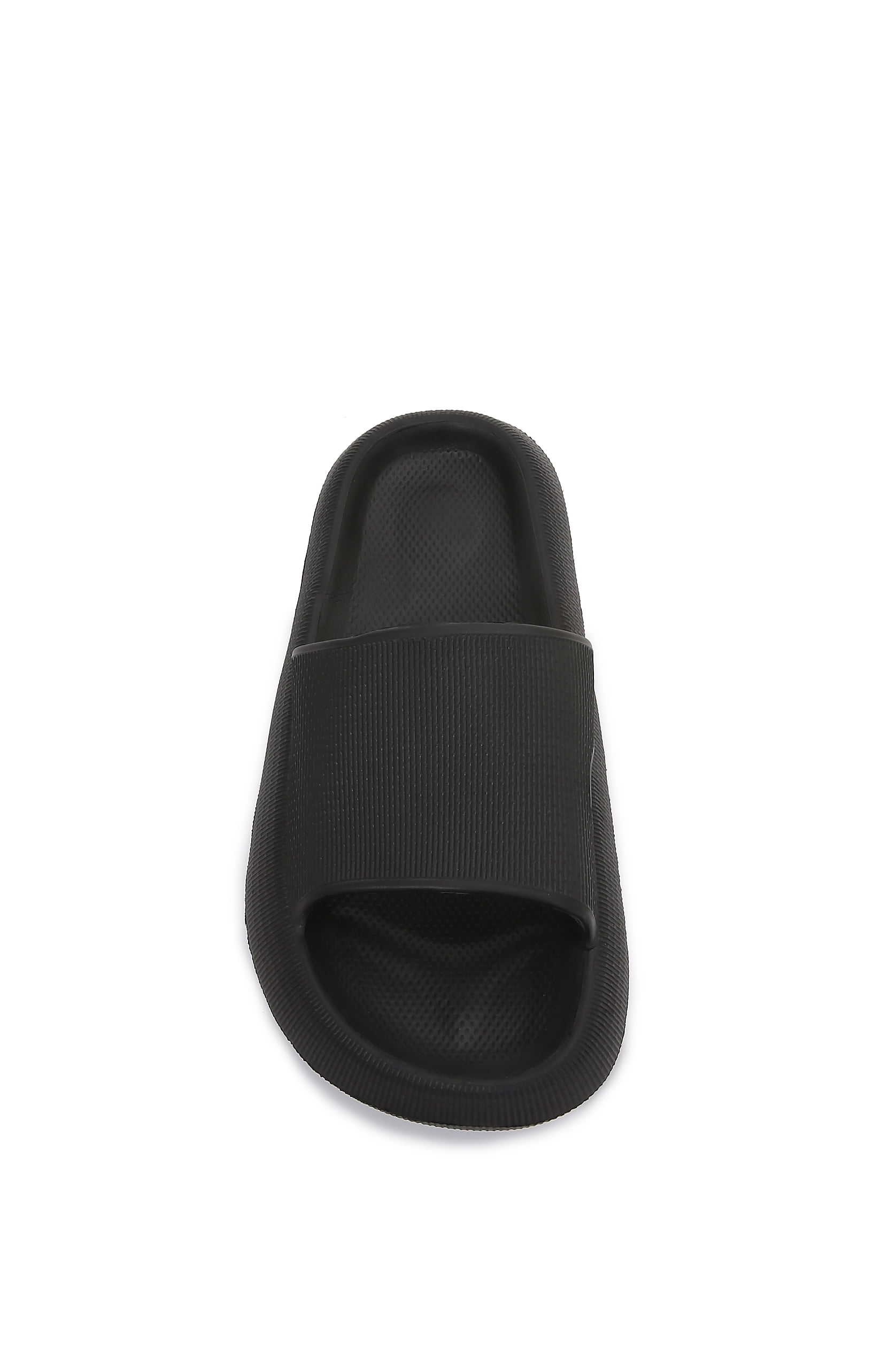Thick Cushioned Platform Comfy Slippers for Women and Men Summer Beach ?Indoor Outdoor Rubber Open Toe Slides (Black, Women 8/Men 6)