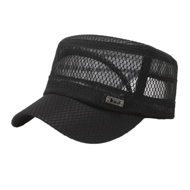 Gorra de pesca para hombre, de malla, ajustable, de secado rápido, transpirable, para correr Negro