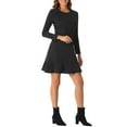 thumbnail image 4 of Vestido elegante de manga larga con volantes de ante sintético para mujer Allegra K, cuello redondo, color negro, 4 of 6