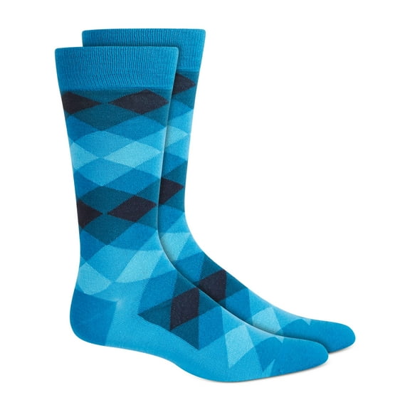 ALFATECH BY ALFANI Mens Blue Argyle Dress Crew Socks 7-12